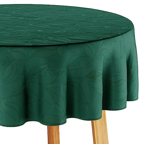 Filumi Tischdecke 140x220 cm oval Dunkel grün Abwaschbar Für Indoor Outdoor Pflanzenmuster Amalu