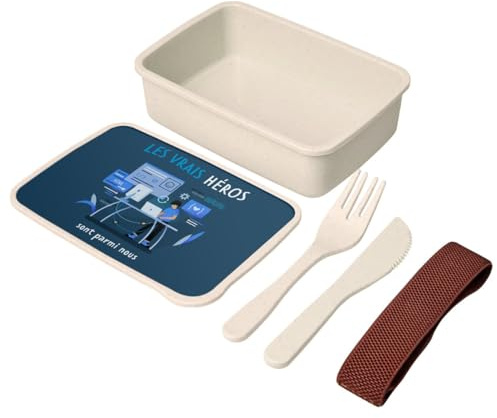 Fabulous Lunch Box - Boite à Repas avec couverts Bleu - Les Vrais Héros - Développeur Web Informaticien Métier - 700 ml