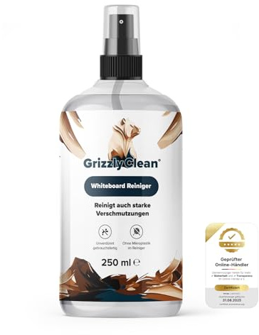 GrizzlyClean effektiver Whiteboard Reiniger - zuverlässige Enfernung von Permanent Markern und Farbrückständen - effektive Reinigung von Whiteboard, Tisch, Tür und glatten Oberflächen (250ml)