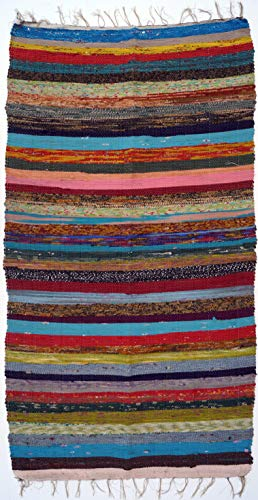 GURU SHOP Derber Kleiner Upcycling Flickenteppich, Patchworkteppich 95x60 cm - Bunt, Mehrfarbig, Baumwolle, Teppiche, Bodenmatten