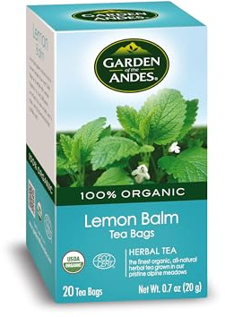 Garden of the Andes - Lemon Balm Herbal Tea - 20 Individually Wrapped Tea Bags - Organic, Caffeine Free - Calming and Digestive Support, Chilean Andes Origin