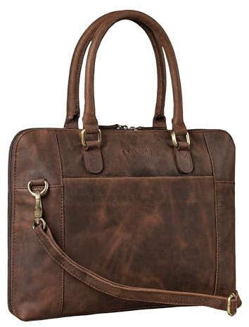 STILORD Latoya Arbeitstasche elegant Leder Bürotasche Aktentasche Damen Herren Henkeltasche Vintage Echtleder aufsteckbar Farbe:schwarz