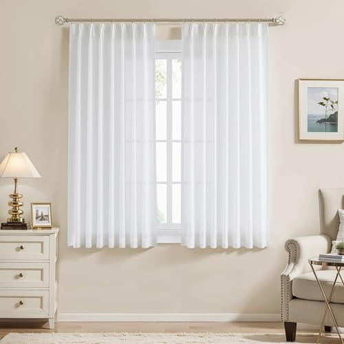 WEST LAKE Kurze, durchsichtige Vorhänge mit Quetschfalten, Landhaus-Leinen-Struktur, rustikale Fensterbehandlungs-Sets für Schlafzimmer, Wohnzimmer, 101,6 cm B x 160 cm, 2 Paneele