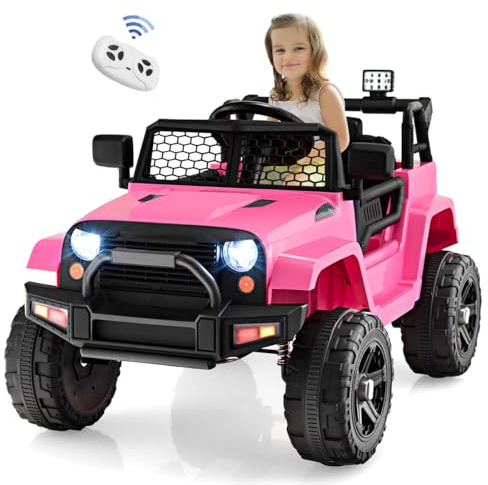 GOPLUS Voiture Electrique Enfant 12V avec Télécommande 2,4G, Quad 4x4 Electrique Enfants avec Klaxon et Musique et Vitesse 2,5-4,5KM/H,Charge 30KG pour Enfants 3-8 Ans (Rose)