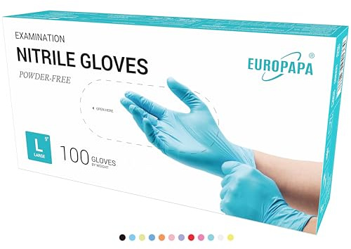 EUROPAPA 100 Guantes De Nitrilo Desechables, Guantes Desechables, Guantes De Examen, Guantes De Nitrilo, Sin Polvo, Sin LÁTex, No EstÉRiles, Sin LÁTex, Guantes Disponables (L, Azul Claro)