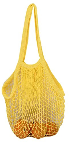 Einkaufstasche Netz, Wiederverwendbar Mesh Einkaufstasche Baumwolle Einkaufen, Faltbar Einkaufsnetz Netz Tasche mit Langer Griff für Lager Obst Gemüse Markt (Gelb)