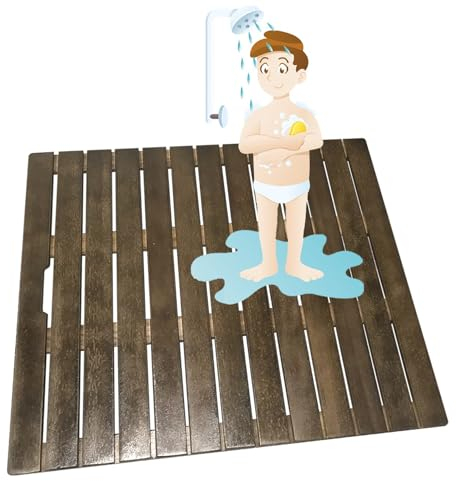 Badematte Holz Rutschfeste Hölzerne Badezimmermatte Schwarz, Große Duschbadewannenmatte in Sondergröße, Leicht zu Tragen, Indoor-Outdoor-Bodenmatte für Spa, Sauna, Pool ( Size : 60 x 90 cm (23 5/8 x 3