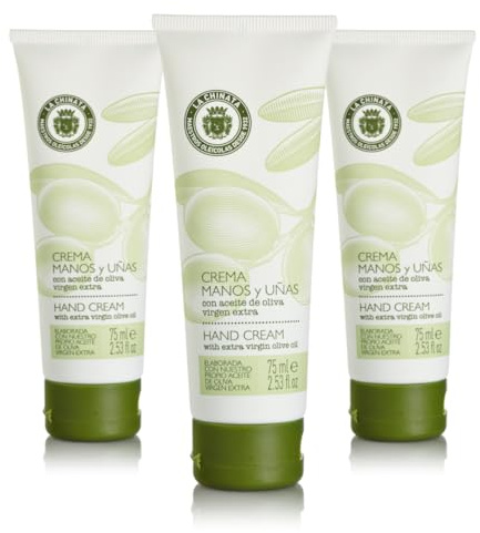 Crema de Manos y Uñas La Chinata – Nutrición con Aceite de Oliva Virgen Extra, Fortalecimiento de Uñas, Absorción Rápida, No Grasa, 75 ml, Pack de 3