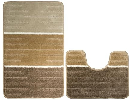 AKCILA COMO Bad Teppich Beige 50x80+40x60 cm|2-teiliges Set Badezimmerteppich|absorbierende Badematte bunt |Bad Vorleger waschbar|Rechteckig Badewanne Rutschfest|Badematten & Badteppiche|Bathroom Rug