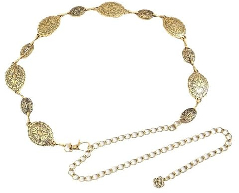 GIEEU Catena in Metallo Cintura Donna,Cintura concho in Metallo Occidentale,Boemia Catena da Cintura per Vestito,Jeans