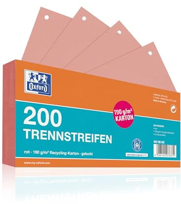 Oxford Trennstreifen, aus Karton, gelocht, 190 g/m², rot, 200 Stück