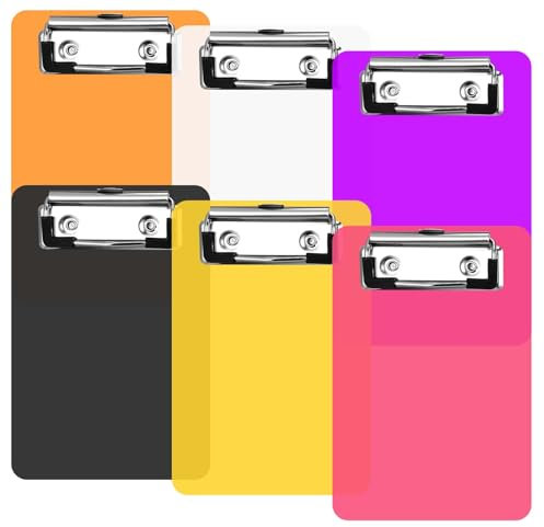 Dimeho Mini-Klemmbrett, 6 Stück Kleine Klemmbretter Bunte Robuste Leichte Kunststoff-Klemmbretter A6 Memo Größe mit Niedrigem Profil Clip Taschenclip Brett für Büros Klassenzimmer Pflege Einkaufsliste