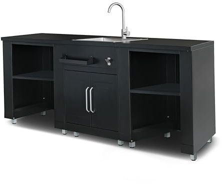 Oviala Outdoor Küche 3-teilig mit Spüle schwarz