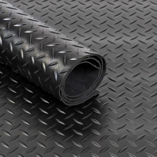 Black Rubber Matting Roll | Thick Heavy Duty Flooring Mat, Indoor & Outdoor, Non-Slip, Waterproof & Easy to Cut | Ideal for Garage, Vans, Gym, Shed Floor | 1.5m Width 3mm (Checker Plate, 2.5m x 1.5m)