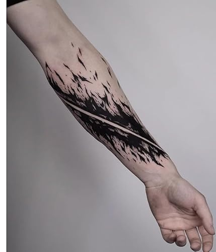 2Pcs Herbal Temporary Tattoos Stickers Fake Tattoos Line Hand Black Arm Abstract Juice Female Male Semi-Permanent Non-Reflective Waterproof Lasting 2 Weeks
