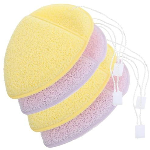 FRCOLOR 4piezas Esponjas De Limpieza Facial Exfoliantes Para Lavar La Cara Color Morado y Amarillo Material Para Limpieza y Desmaquillaje