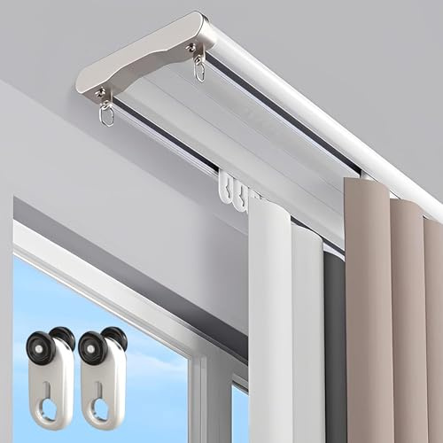 Heavy-Duty Ceiling Curtain Track Set - Silent Pulley Double Rail for Room Divider & Privacy - Custom Aluminum Sizes (White, 2.3m/7.5ft) - Perfect for Open Spaces