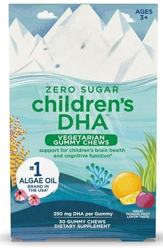 Vegan DHA Gummy Chews for Kids, Zero Sugar, Omega-3 from Algae Oil, Passion Fruit Lemon, 30 Gummies
