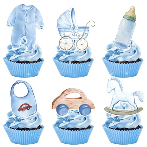 24pcs Oh Baby Cupcake Toppers Babyjunge Cupcake Picks Dekoration | 24pcs Oh Baby Cupcake Toppers Babyjunge Cupcake Picks Babyparty Es Ist Eine Jungenkuchendekoration Für Babyparty Jungen