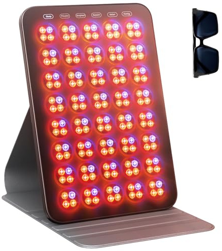 Red Light Therapy for Face 6 Modes, Portable Red Light Therapy Panel with Protective Goggles and Timer, Infrared Red Light Therapy for Body Care, Brown