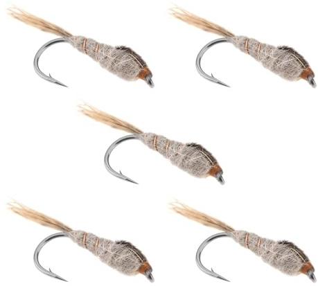 VGOL Lot de 5 Leurres de Pêche à La Truite Appâts Artificiels Nymphes Oreille de Lièvre Hameçons à Tête Dorée 10#