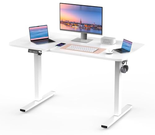 ZECIIYE Bureau électrique réglable en hauteur 120x60 cm, Bureau de jeu avec USB et crochets, 2 fonctions mémoire, Bureau électrique ergonomique debout pour bureau à domicile, bureau d’apprentissage