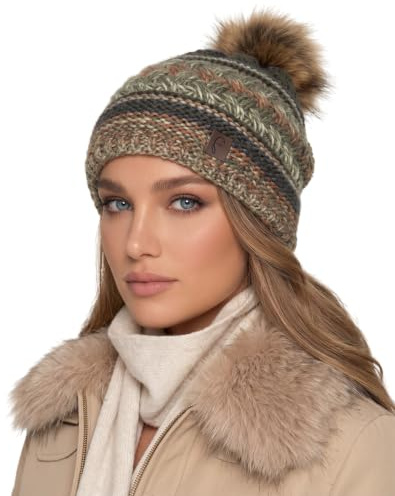 Baesics Bommelmütze Damen Herren - Wintermütze Kunstfell Bommel warm | Mit flauschigem Pompon und weichem Fleecefutter, Größe ca. 54-58 cm, Strick aus der EU. Warm für Herbst, Winter und als