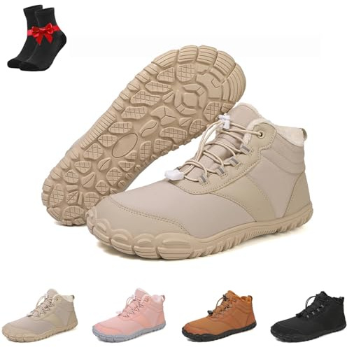 Vandringskängor for kvinnor och män, Vattentäta barfotaskor for vandring, Bekväma halkfria korta stövlar(908 beige,36 EU)