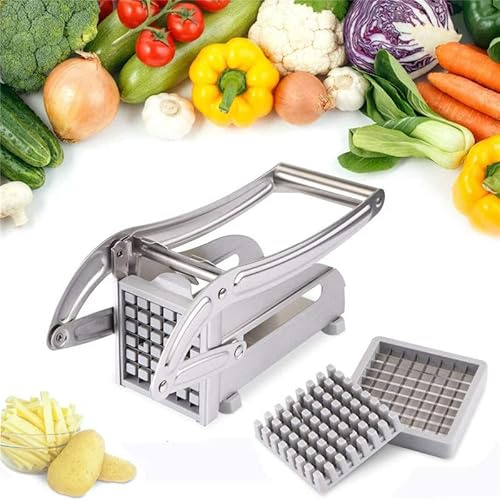 YHNNH cortador de verduras， Cortador de papas fritas versátil - acero inoxidable con 2 cuchillas Prensa sin esfuerzo