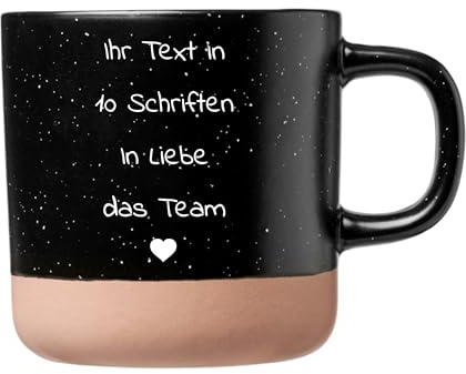 Dein Wunschtext als Gravur auf einer schwarzen Keramik Tasse mit 360ml - spülmaschinenfest - groß - Design (Schwarze Tasse)