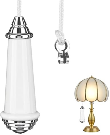 Ceramic Bathroom Light Pull Cord Handle with 150CM Nylon Pulls String Extension, for Bedroom Toilet Ceiling Fan Light Switch Pull Cord Handles