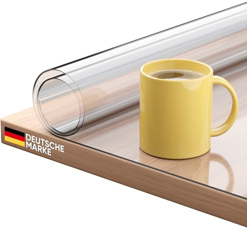 Björn&Schiller Tischfolie transparent mit abgeschrägten Kanten, 2mm dick, Tischschutz 100x200cm, Tischdecke, Schutzfolie für Tisch, hitzebeständig bis 55°C