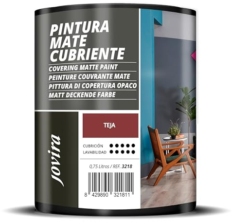 JOVIRA PINTURAS Pintura Mate Cubriente | Colores | Pintura interior-exterior con excelente poder cubriente. (750 Mililitros, Teja)-T