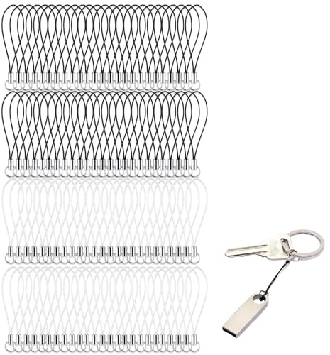 KALUROIL cordini per Cellulare 100 Pezzi Laccetti Neri portacellulare 4.9cm in Poliestere e Metallo per Accessori, telefoni, chiavette USB e Portachiavi