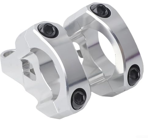 Mountain bike stem 31 8mm made from resistant aluminum alloy with dual fixing points to secure handlebar attachment and control (silver)