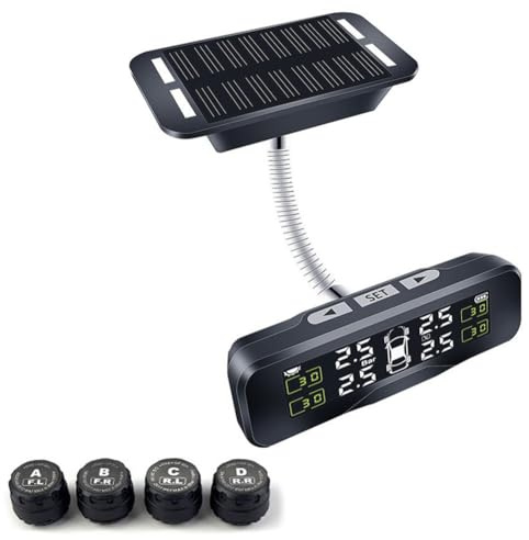 Kabelloses Reifendruckkontrollsystem mit 4 externen Sensoren, 0-6 Bar Reichweite, Solar- und USB-Aufladung, IP67 wasserdicht, für Auto, SUV, LKW