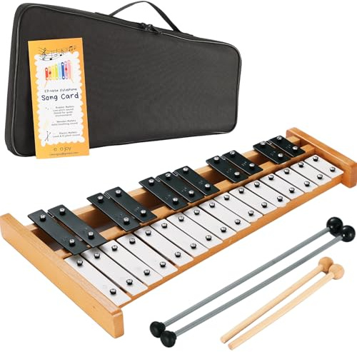 Eco Joy Glockenspiel-Xylophon, volle Größe, Glockenspiel, Xylophon, 27 Töne, für Erwachsene und Kinder, Percussion-Musikinstrument mit Gummi, Kunststoff und Holzschlägeln (Schwarz und Weiß)