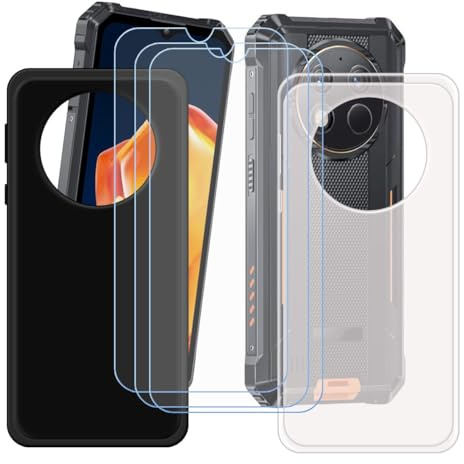 CongJiaLingXi Funda para Oukitel G1 S (6.52) + Screen Protector, [2 Piezas] Negro + Translúcido Suave Silicona Caso + [3 Piezas] Cristal Templado Film Vidrio.