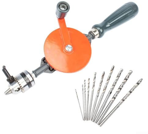 DAZZLEEX Petite perceuse manuelle portable avec clé de mandrin - Kit de perceuse à main en acier 45# pour le travail du bois et du plastique - Pas d'électricité nécessaire