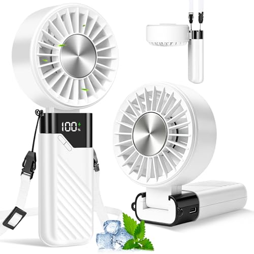 Feebee Handventilator,USB Ventilator Leise Klein Mini Ventilator Tragbarer Tischventilatoren Akku mit 5 Speeds 4000mAh Handventilator mit Display Faltbarer für Konzert, Reisen,Sommer,Zuhause Geschenk