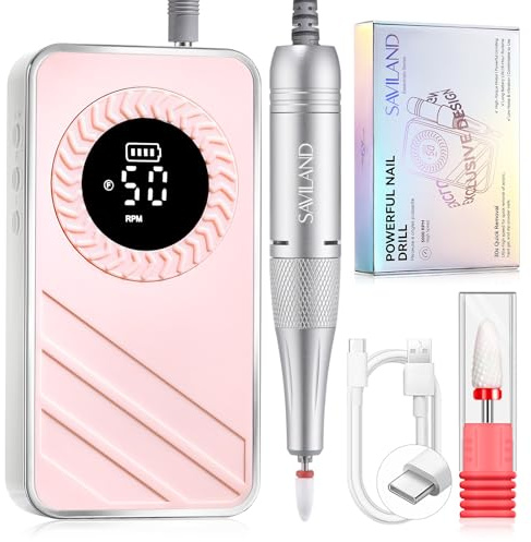 SAVILAND 30s Schnelle Entfernung Nagelfräser 50000 RPM, Nagelfräser für Gelnägel Acrylnägel, Tragbare Elektrische Nagelfeile Maniküre Set Elektrisch, Professionell Kabellos Nail Drill 1200mAh Rosa
