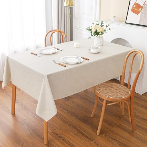 AooHome Wachstuch PVC Tischdecke Beige, 140X240cm WaschPVC Tischdecke Abwaschbar PVC Tischdecke mit Modern Mustern, Wasserdicht Ölbeständig für Esszimmer, Garten, Balkon