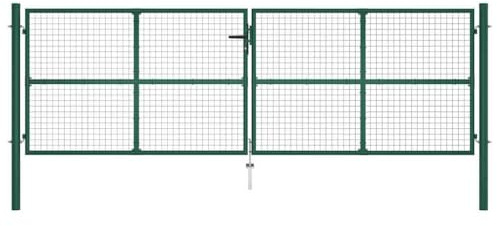 Tempered Steel Garden Gate 400x125 cm Green, Powder Coated Mesh Fence Gate for Garden Patio Terrace, Steel 400x125 cm with Bolt Hinge and Mounting Posts, 3 Keys Included