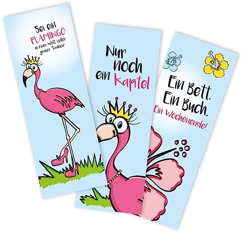 younikat 12er Set Flamingo-Lesezeichen mit Sprüchen - 3 tropcial - dv253 | 3 tropcial Motive, für Mädchen Teenager Frauen, Einschulung Schulanfang Schultüte, 350 g/m² Offsetpapier