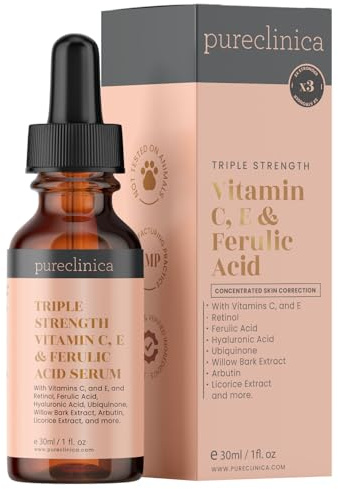 2 Flaschen Dreifach starkes Vitamin C, E & Ferulasäure Serum (mit Retinol & doppelter Hyaluronsäure) - 30ml - Pureclinica - SKU: VCEFASER30x2
