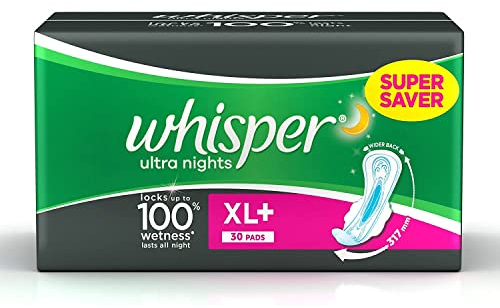 Whisper Ultra Overnight Sanitary Pads with Wings - 30 Pieces (XL Plus)