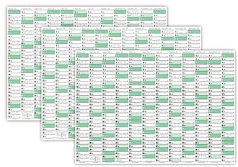 3 Stück Green Wandkalender/Wandplaner 2026 gefaltet DIN A3 Format (297 x 420 mm) mit 12 Monaten