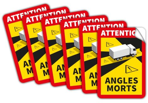 6 Stück Attention Angles Morts für LKW und Wohnwagen 25 x 17 cm Aufkleber Sticker Hinweiszeichen Schild Frankreich mit UV Schutz speziell für Außenbereich von STROBO