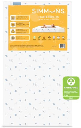 Simmons Kids Quiet Nights Dual Sided Baby Crib Mattress & Toddler Mattress - Sustainably Sourced Core - Waterproof - Hypoallergenic - GREENGUARD Gold Certified (Natural) - Ideal Firmness - Made in USA