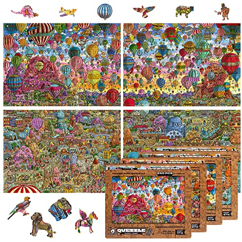 UNIDRAGON + IC4 Design Wooden Jigsaw Puzzle, Quezzle Amazing Cappadocia — Puzzle Board Game, Best Gift for Adults and Kids, Unique Shape Jigsaw Pieces - 1000 pcs, 28.2 x 19.6, Full Pack